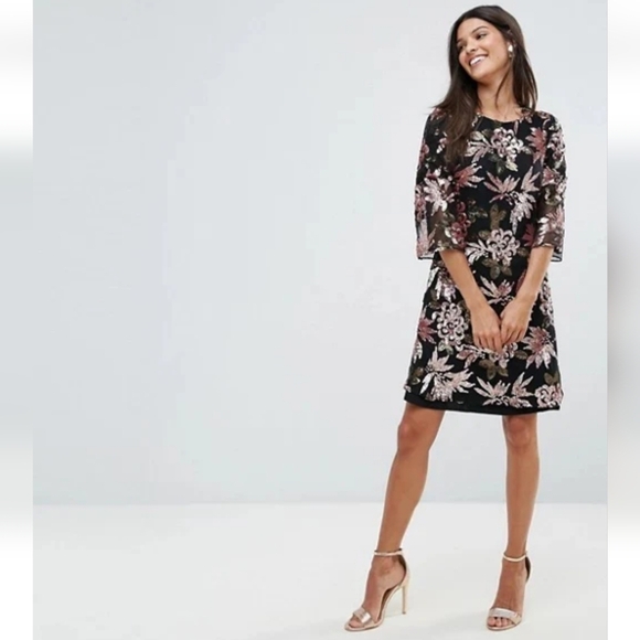 Closet Dresses & Skirts - Closet Betty Floral Sequin Black Dress By Crash